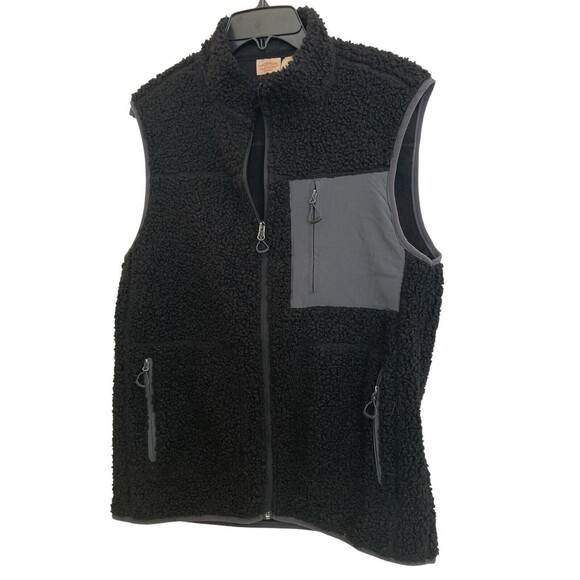 NWT Telluride Mens Size Small Sherpa Fleece Full Zip Vest Black Gray Zip Pockets - Picture 1 of 3